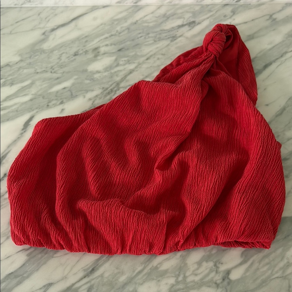 Abercrombie & Fitch Red Crop Top with Knot Detail at shoulder